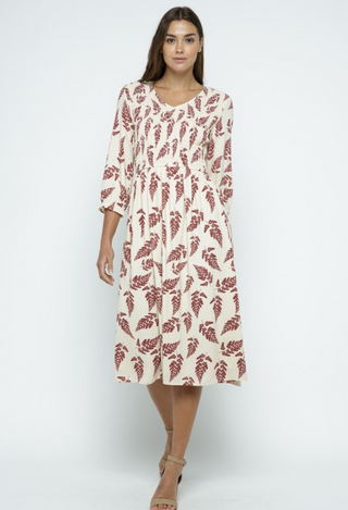 Hazlee Smocked Midi Dress in cream