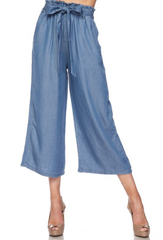 blue Talia Tencel Tie Waist Pants