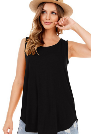 Hana Curved Hem Tank in black