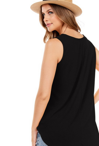 Hana Curved Hem Tank in black back view