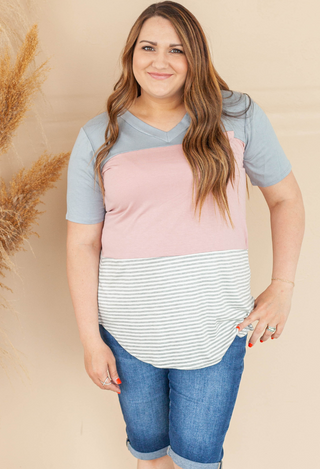 Jojo Colorblock top mint pink grey