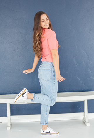 Paris top coral fun pose 