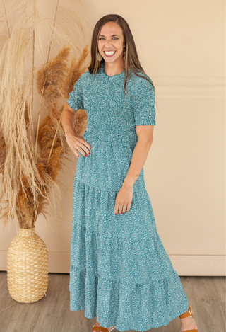Tersa smocked dress in teal