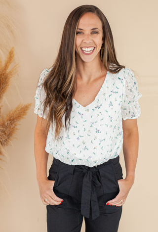 Victoria Ditsy Floral Blouse in Ivory 