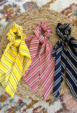 stripe hair scarf in yellow pink navy