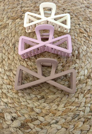 Bow Hair Claw Clip 3 set pink cream chocolate