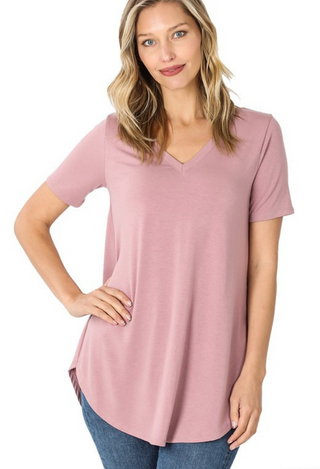 V Neck Flowy Tee in Rose