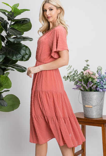 Felicity Flutter Sleeve Dress in Rose