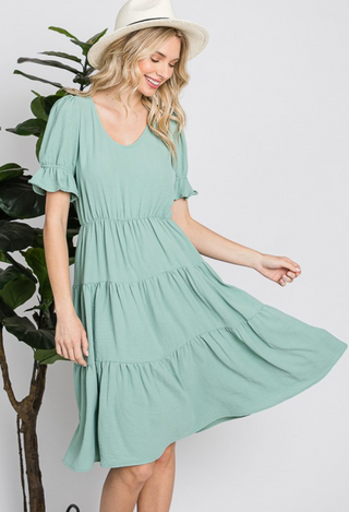 Selina 3 Tier Dress in Sage