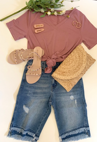Kan Can Fringe Bermuda Denim Shorts
