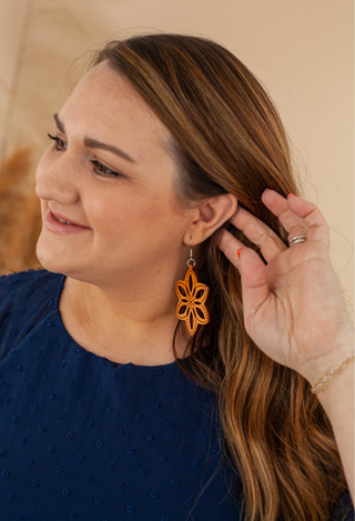 Boho Flower Drop Earrings in blue top