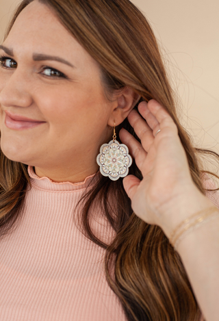 Graphic Boho Drop Earrings on model
