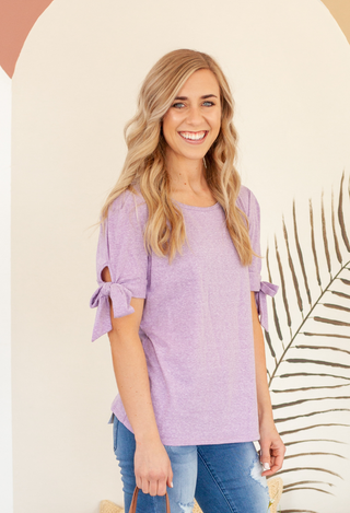 sadie bow sleeve top in lavender