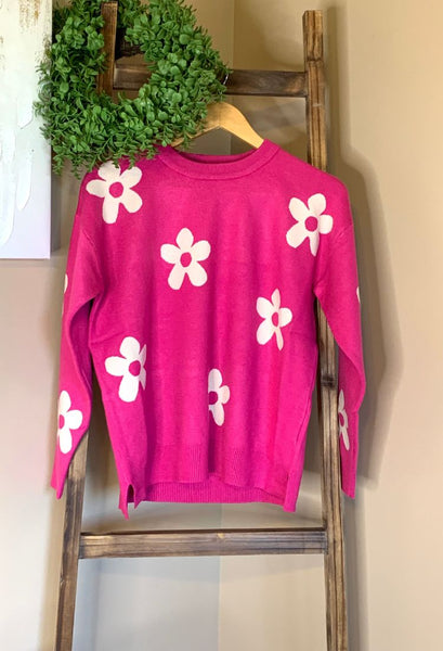 Flower Jacquard Sweater in Magenta