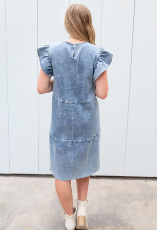 Dakota Ruffle Sleeve Denim Dress back