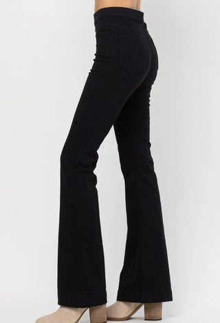 Black flare jeans side view