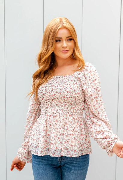 Ditsy Floral Long Sleeve Blouse in Rose