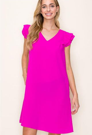 Get Fancy Ruffle Sleeve Shift Dress