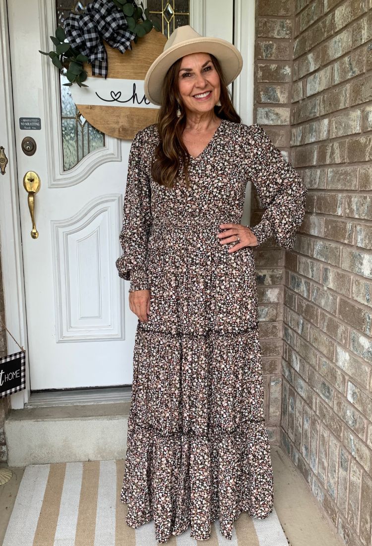 dani floral maxi dress Dani 3 Tier Floral Maxi Dress Medium / Mahogany Floral
