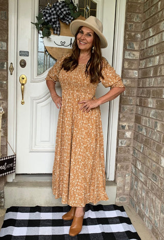 Gold floral dress