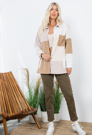 color block shacket front