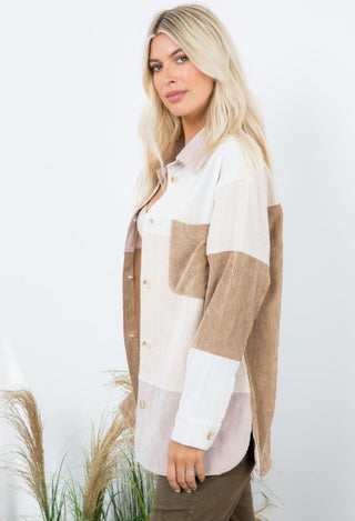 color block shacket side view