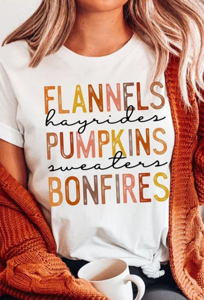 Flannel, pumpkins bonfires tee