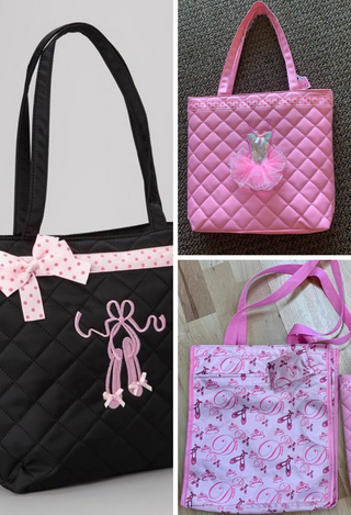 black ballet shoe tote bag, ballerina pink tote bag, ballet shoe bag in pink