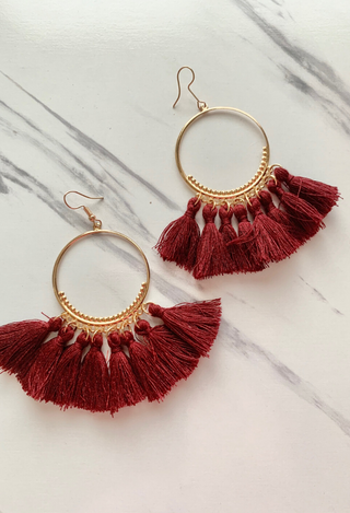Burgundy Tassel Earrings