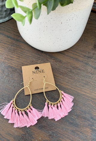 pink Tassel Oval Earrings