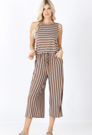mocha stripe Capri Jumpsuit