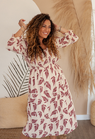 Hazlee Smocked Midi Dress in cream