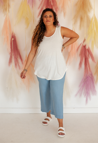 Chic Paperbag Pants with white tank top