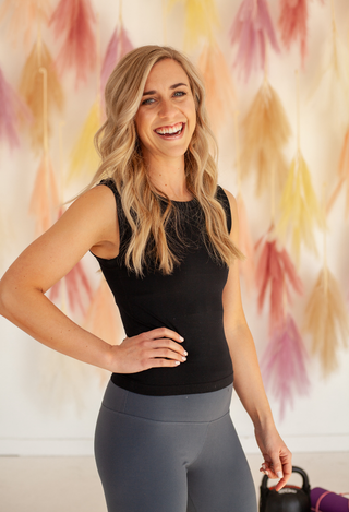 black Cropped Tank with grey leggings