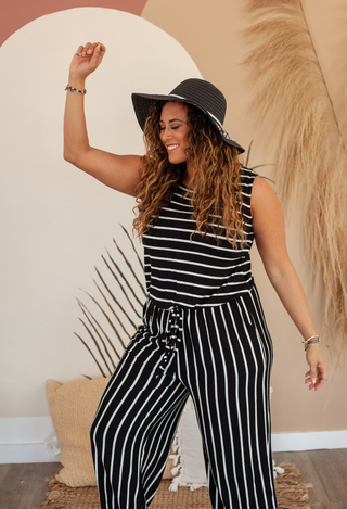 black Stripe Capri Jumpsuit