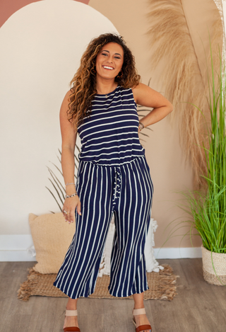 Navy Stripe Capri Jumpsuit