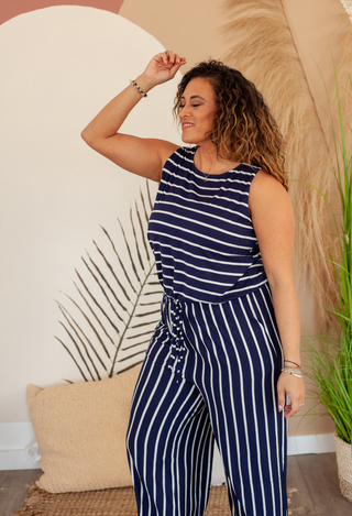 Stripe Capri Jumpsuit in navy