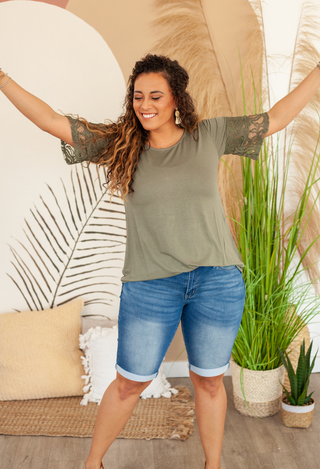 venice lace top olive
