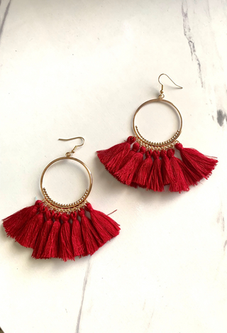 Red Tassel Drop Earrings