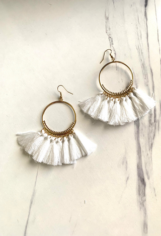 White Tassel Drop Earrings