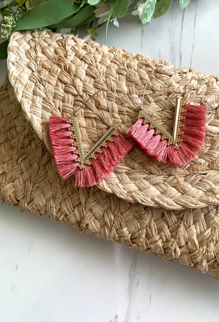 V Tassel Hoop Earrings in rose