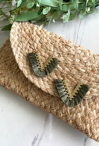 V Tassel Hoop Earrings in sage