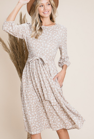 Floral Dress in Taupe