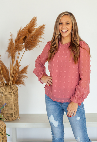 Marcella Pom Blouse in Mauve-Dot Dot Dream