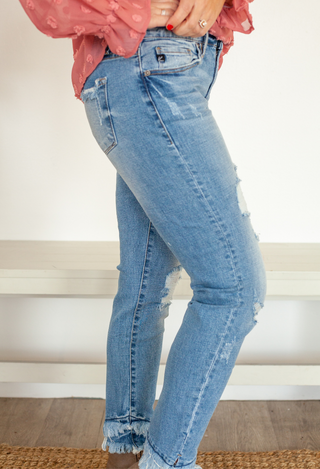 Kan Can Distressed Fringe Jeans-Dot Dot Dream