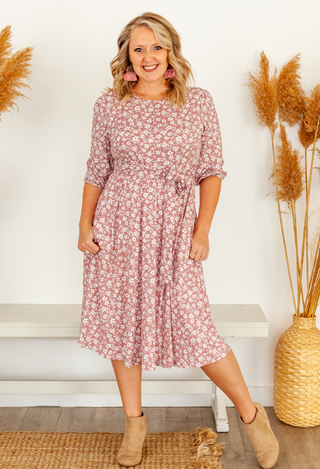Floral Dress in Mauve-Dot Dot Dream