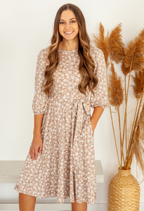 Floral Dress in Taupe-Dot Dot Dream