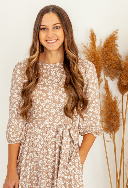 Floral Dress in Taupe