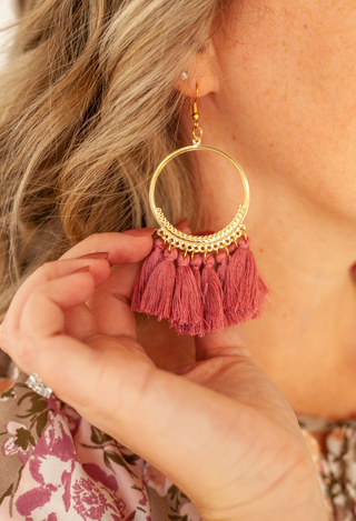Mauve Tassel Drop Earrings-Dot Dot Dream