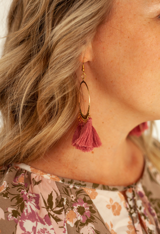 Mauve Tassel Drop Earrings
